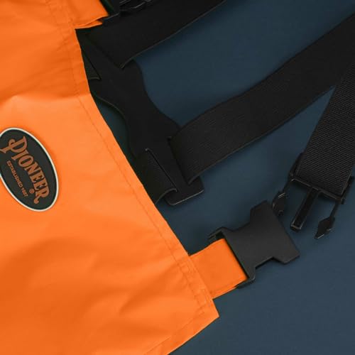 Pioneer Hi Vis Waterproof Lightweight Rainsuit - Work Safety Hooded Jacket and Bib Pants - Adjustable Pant Length - Hi Vis Orange