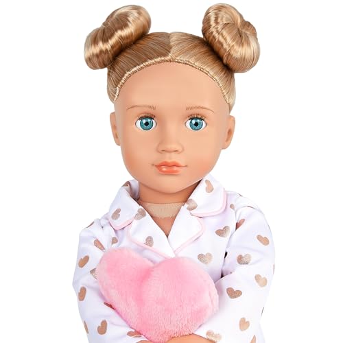 Our Generation - Serenity - 18-Inch Slumber Party Doll - Blonde Hair & Blue Eyes - Heart-print Pajama Outfit - Pretend Play - Toy for Kids 3 Years +