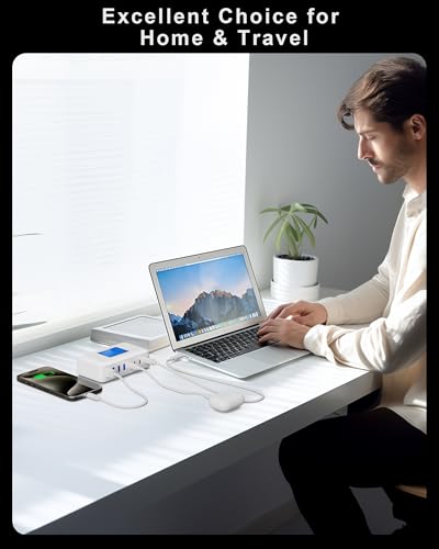 200W USB Charging Station, Sanicata 8 Port USB Charger Hub GaN Desktop Fast Charger for Multiple Devices, LCD Display Multi USB C Block for MacBook iPhone 16 15 14 13 Pixel Samsung Galaxy iPad