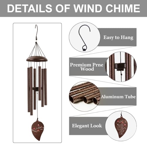 Memorial Sympathy Wind Chimes for Loss of Loved One 32'', Cardinal Wind Chimes in Memory of a Loved One, Cardinal Memorial Gifts, Bereavement Condolence Gifts,Bronze