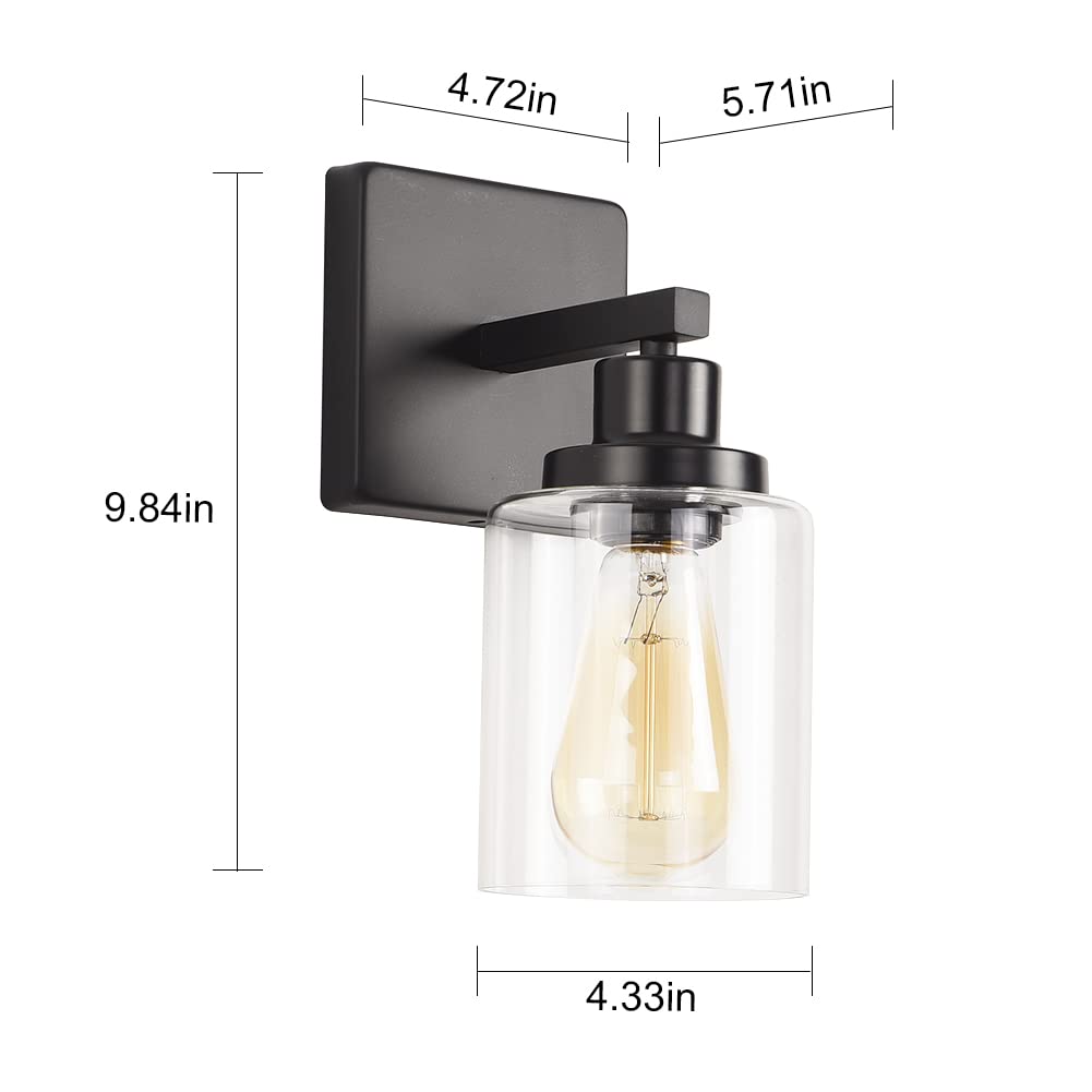 Matte Black Vanity Lights for Bathroom, Wall Sconces Set of Two, Modern Wall Light Fixtures, Metal Sconces Wall Lighting with Clear Glass Shade, Farmhouse Wall Lamp