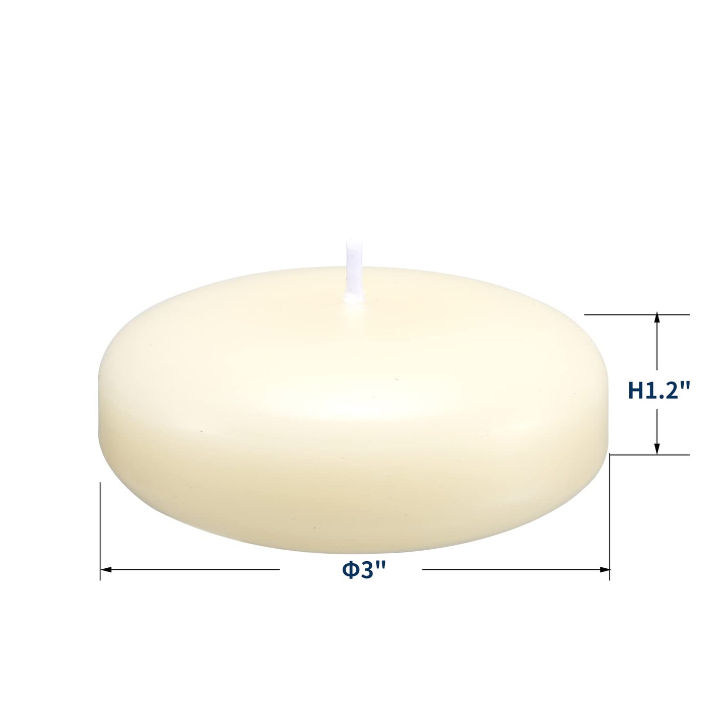 qinxiang 24 Pack Floating Candles, 3” Ivory Unscented Dripless Wax Burning Candles, for Cylinder Vases, Weddings, Party and Holiday