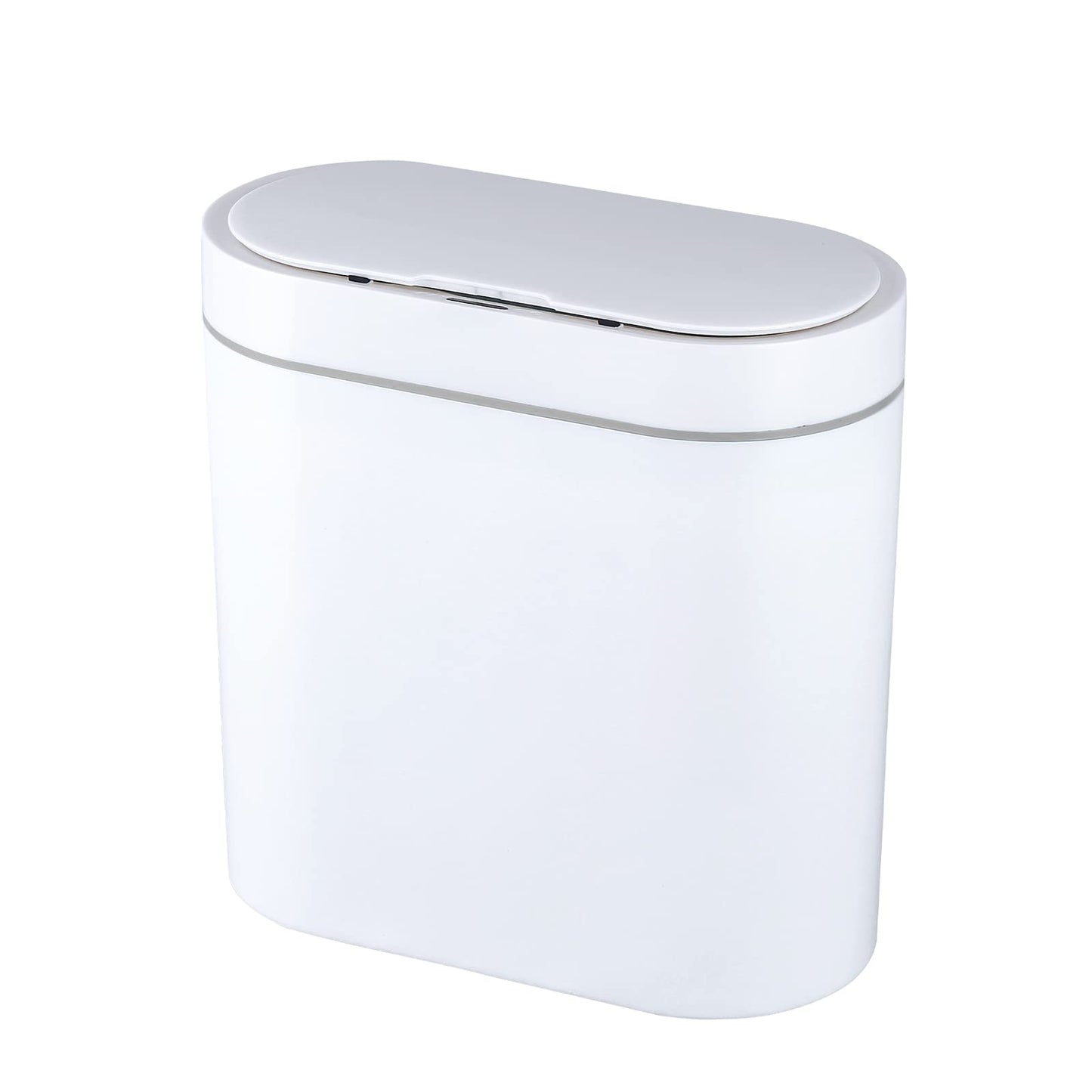 ELPHECO Bathroom Trash Can, 2.5 Gallon Waterproof Motion Sensor Small Bathroom Trash Can with Lid, Slim Plastic Narrow Bedroom Garbage Can, White