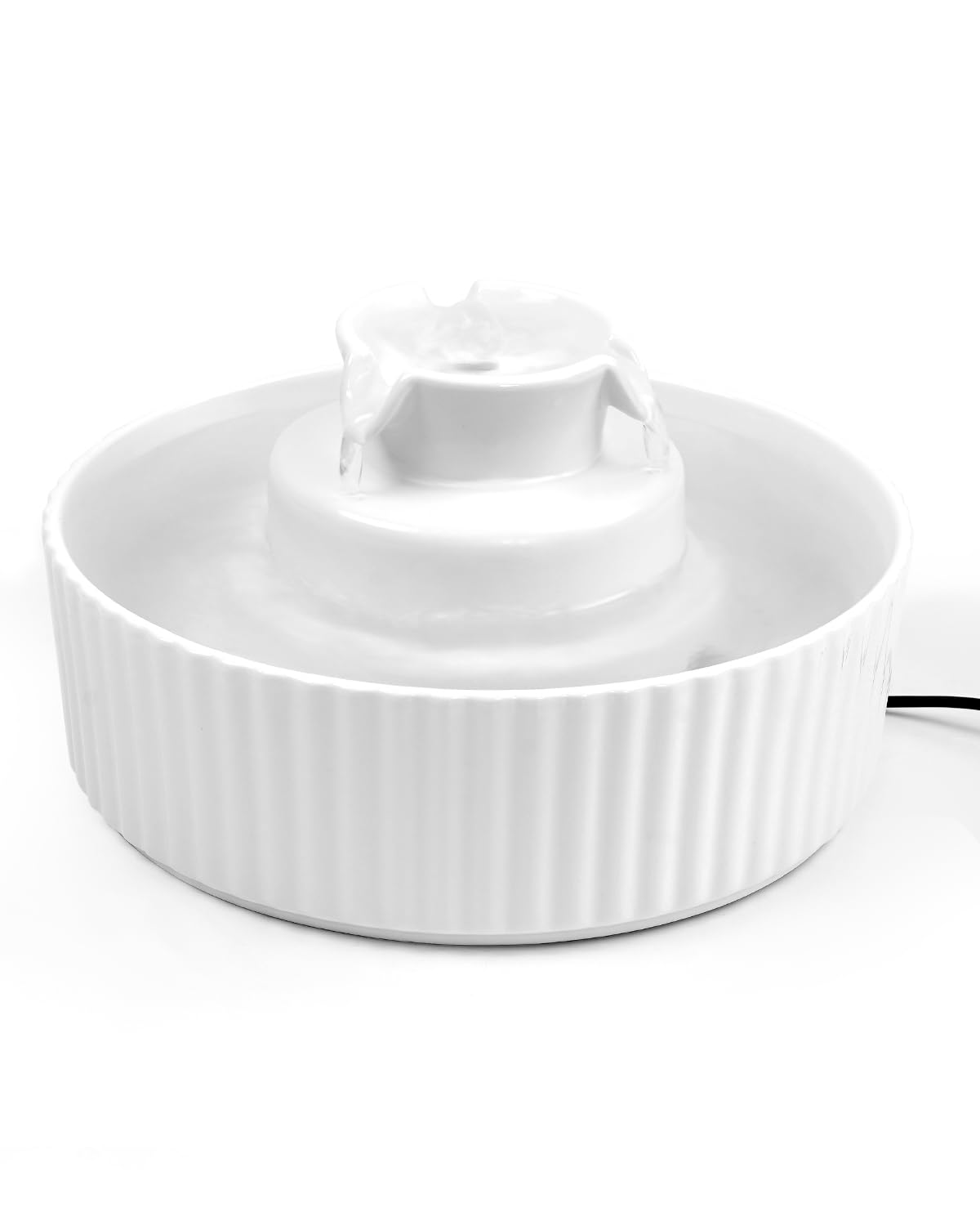 Ceramic Cat Water Fountain, 2.1L/71oz Cupcake Pet Water Fountain for Cats and Dogs, Automatic Pet Drinking Dispenser with Pump, and Filter & Foam (White)