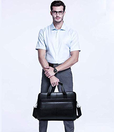 Leather Briefcase Laptop Bag Messenger Shoulder Work Bag Crossbody Handbag for Business Travelling Christmas for Men (CFC-Black)