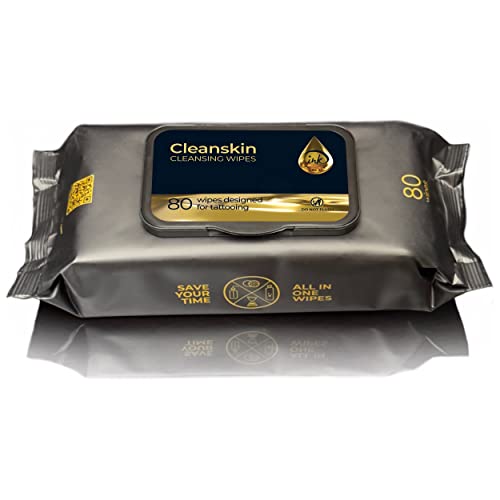 CleanSkin Cleansing Safe Green Soap Wipes for Tattooing All in One solution To Heal and Clean Tattoos, PMU & Piercings | Alcohol and Fragrance Free, Unscented | 80 Count (Pack of 6)