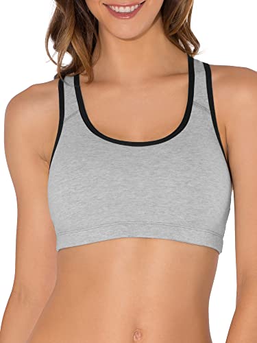 Fruit of the Loom Women's Built Up Tank Style Sports Bra, Heather Grey W. Black/White/Black/Heather Grey W. Black/White/Black, 42