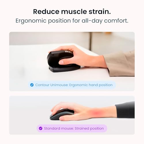 Contour Unimouse: Ergonomic Vertical Mouse Design Relieves Muscle Strain, Adjustable 35°-70° Angle, Customizable Thumb Rest, Rechargeable Battery, 6 Programmable Buttons, Mac and PC