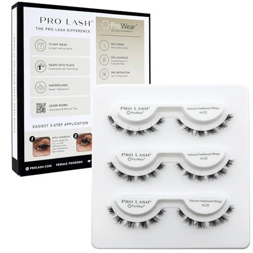 Pro Lash ProWear Professionally Styled Lash Clusters - Easiest to Apply Eyelash Cluster - 10 Day Eyelashes - Waterproof Lashes Clusters - 3 Sets - Volume Feathered Wispy No. 33 - Black