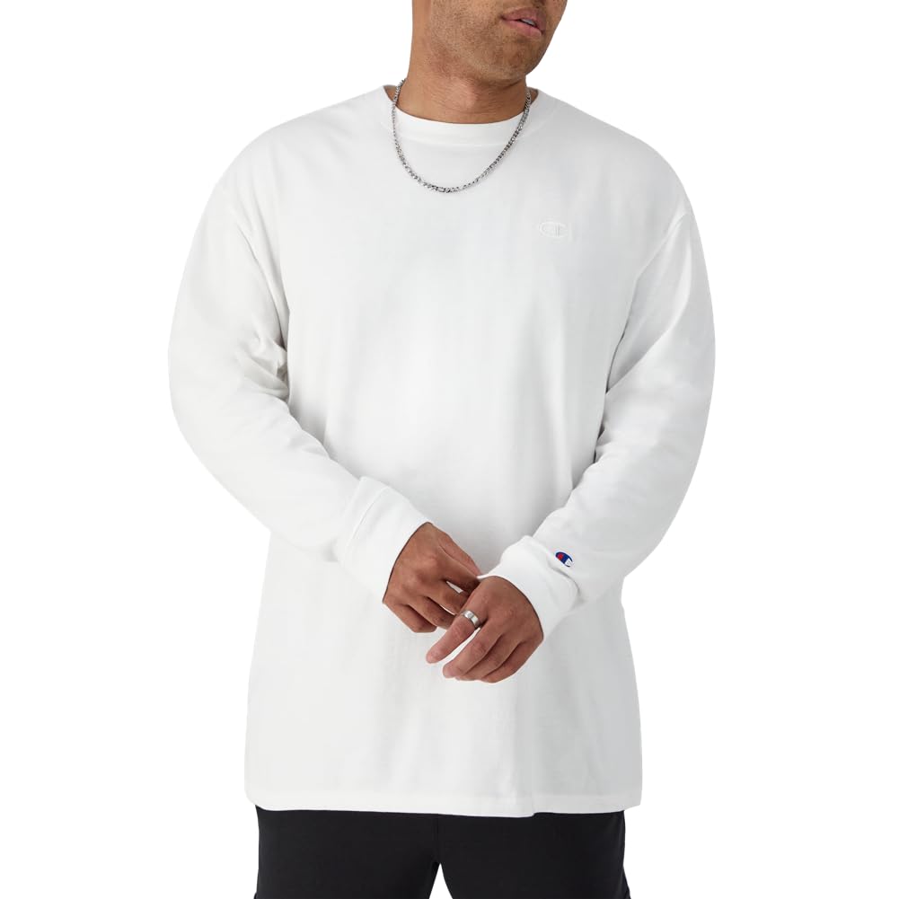 Champion Men's Classic Long Sleeve Tee Shirt, White, M