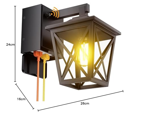 Ehaho Porch Lights with Outlet, Dusk to Dawn Outdoor Light with Outlet Built-in, Waterproof Anti-Rust Lantern Outside Light with GFCI Outlet, Wall Sconce Light with Plug for Front Door