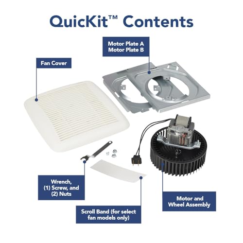 Broan-NuTone BKR60 QuickKit Ultra-Quiet Bath Fan Replacement Motor and Cover/Grille, 60 CFM, 20% more power, White