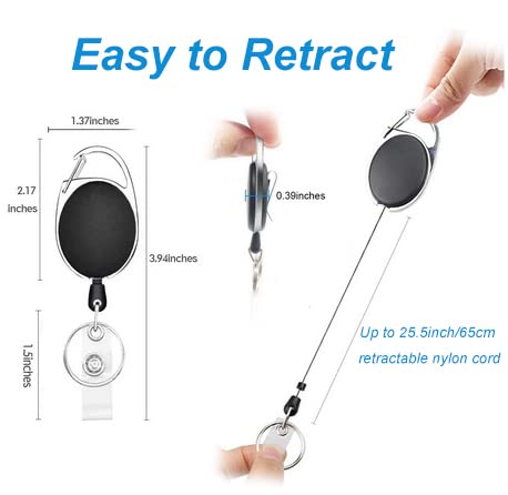 30 Packs Heave Duty Badge Reels Retractable with Carabiner Belt Clip and Key Ring, Badge Holders for ID Card Name Keychain(Black, 26.5 Inch Pull Cord)