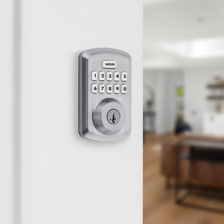 Weiser Powerbolt 3 Satin Chrome Keyless Entry Door Lock/Deadbolt Lock, 10-Button Keypad Door Lock with Auto Lock and 12-Month Battery Life, Electronic Door Locks for Front Door, Home Décor