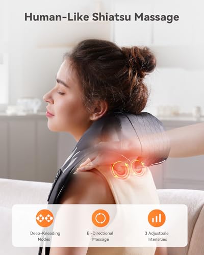 COPYJOY Shiatsu Electric Neck Back Massager, Back Massager with Heat 4D Kneading Electric Massage Pillow for Shoulder, Lower Back, Foot, Leg Muscles Pain Relief Relax in Car Office and Home