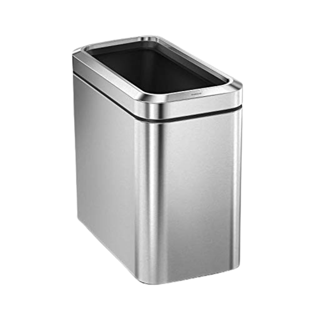 simplehuman 25 Liter / 6.6 Gallon Slim Open Top Small Garbage Can, Commercial Grade Heavy Gauge Office Trash Can, Brushed Stainless Steel