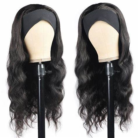 Headband Wig Human Hair Body Wave Headband Wigs for Black Women 16 Inch Brazilian Human Hair Wigs Body Wave Headband Wig Glueless None Lace Front Wigs Wear and Go Wigs 150% Density Natural Color