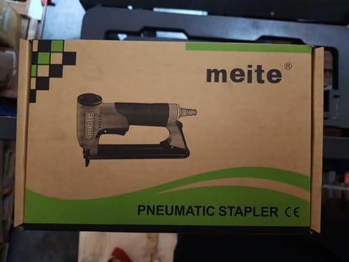 meite MT7116 Pneumatic Upholstery Stapler - 22 Gauge 71 Series 9MM (3/8-Inch) Crown 6-16MM (1/4-Inch to 5/8-Inch) Leg Length Fine Wire Stapler Air-Powered Furniture Stapler