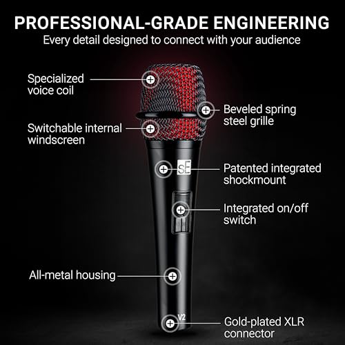 SE Electronics V2-SW Supercardioid Dynamic Handheld Microphone with On/Off Switch, Black