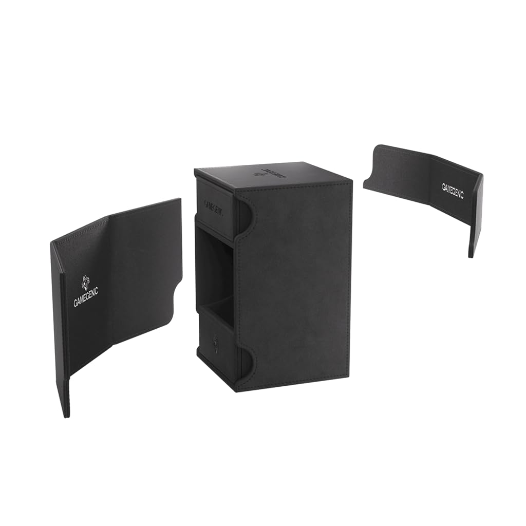 Gamegenic Watchtower 100+ XL Convertible Deck Box - Double-Sleeved Card Storage - Card Game Protector - Nexofyber Surface - Holds Up to 100 Cards - Black