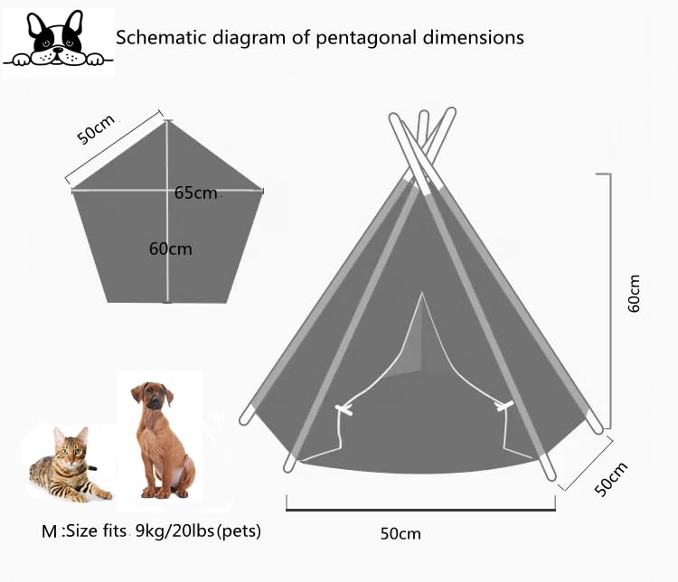 Dog Teepee Pet Tents Tipi Portable Houses Puppy Cat Bed with Thick Cushion (S:40 * 40 * 50CM)