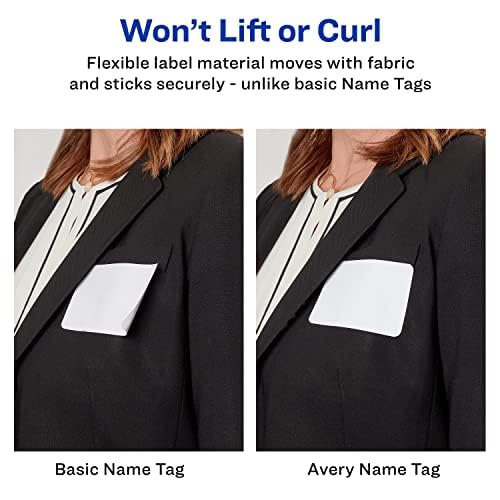 AVERY Flexible Name Badges for Laser and Inkjet Printers, 3-3/8" x 2-1/3", Matte White, Rectangle, 400 Pack (5395)