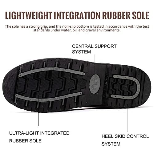 SAFETY LOONG Men's Work Boots Soft Toe Rubber Sole Slip Resistant Full Grain Nubuck Leather Waterproof Comfortable Construction Boots 11