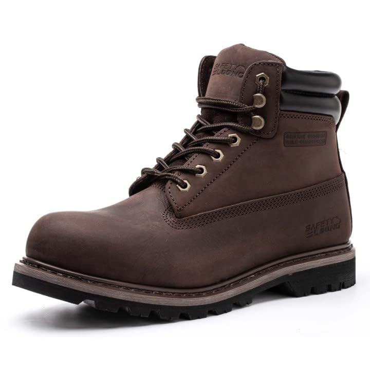 SAFETY LOONG Men's Work Boots Soft Toe Rubber Sole Slip Resistant Full Grain Nubuck Leather Waterproof Comfortable Construction Boots 11