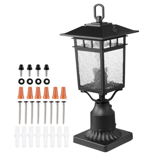 VEVOR 2 Pack Dusk to Dawn Outdoor Post Light, 15.75 in, Waterproof Lamp Post Light Fixtures with 3.5 in Pier Mount Base Glass Shade, Lightning-proof Exterior Pole Column Light for Patio Garden Pathway