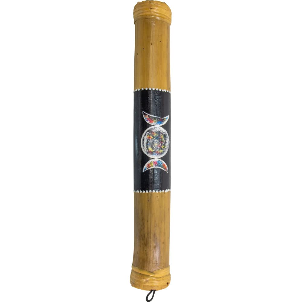 16" Handmade & Painted Bamboo Rainstick Triple Moon Ethically made in Bali