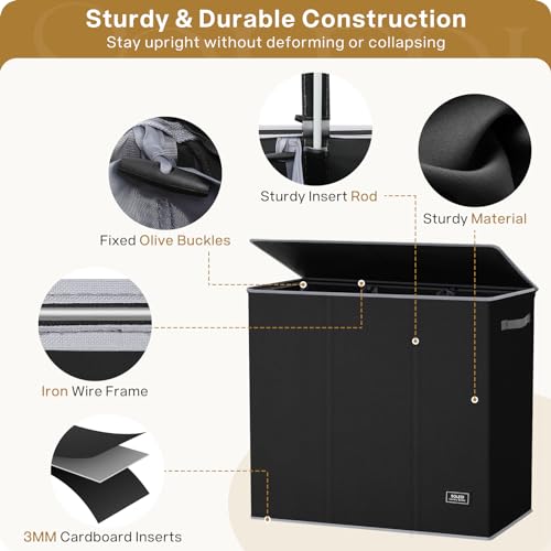 SOLEDI 180L Laundry Hamper 3 Section, Extra Large Laundry Hamper with Lid, Dirty Clothes Hamper with Sturdy Handle, Large Laundry Basket Organizer for Laundry Room, Bedroom, Hampers for Laundry-Black