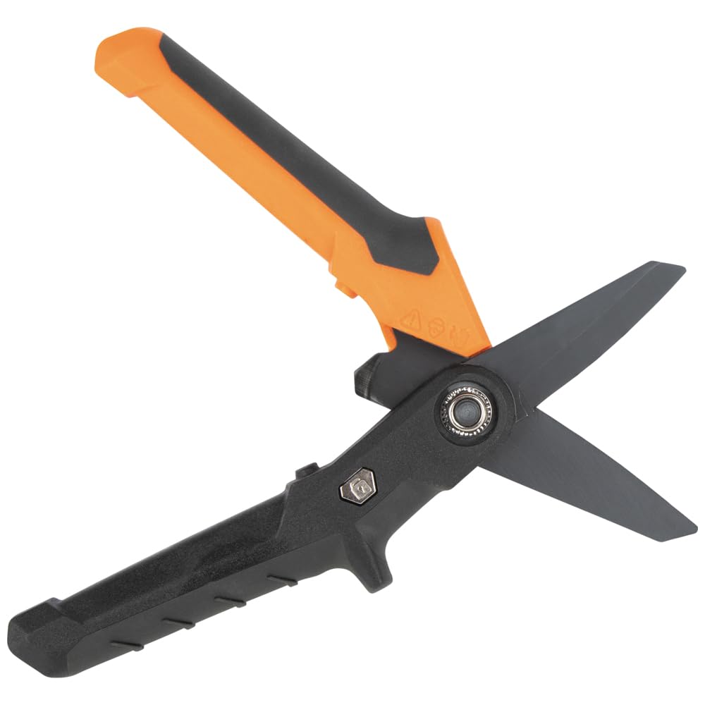 Klein Tools T2107 Titanium Coated Utility Scissors, Compact, Stainless Steel Shears, Serrated Blades, Cuts Heavy-Duty Materials, 7-Inch