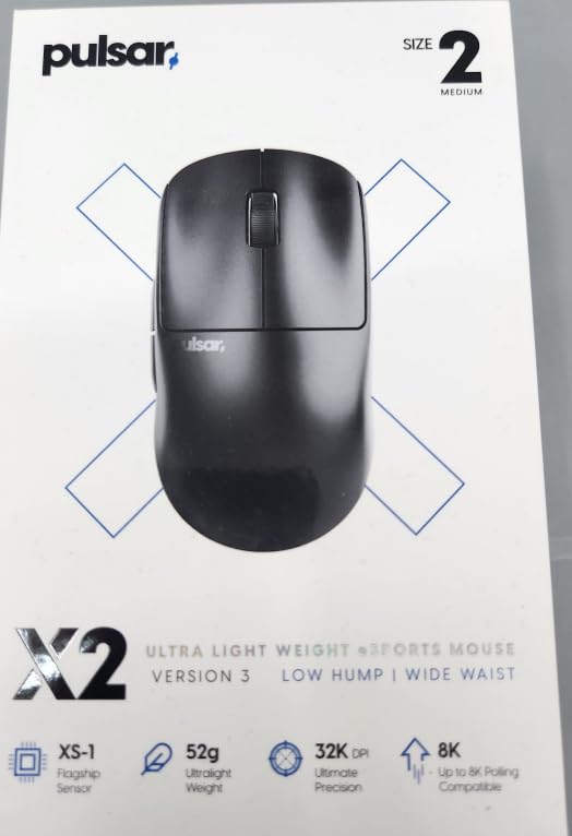 Pulsar Gaming Gears X2 v3 Wireless Gaming Mouse, Lightweight 52g, XS-1 Flagship Sensor 32K DPI, Optical Switch, 8K Polling Ready, Black