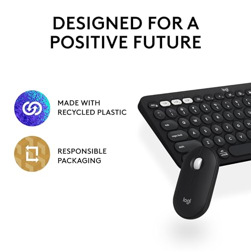 Logitech Pebble 2 Combo, Wireless Keyboard and Mouse, Quiet and Portable, Customizable, Logi Bolt, Bluetooth, Easy-Switch for Windows, macOS, iPadOS, Chrome - Black