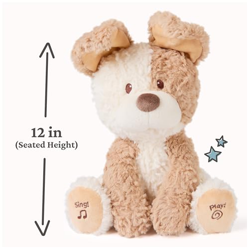 Baby GUND Peeki The Puppy Animated Plush, Singing Stuffed Animal, Sensory Toy for Babies and Toddlers, Plays Peek-a-Boo and Sings, Brown/Cream, 12”