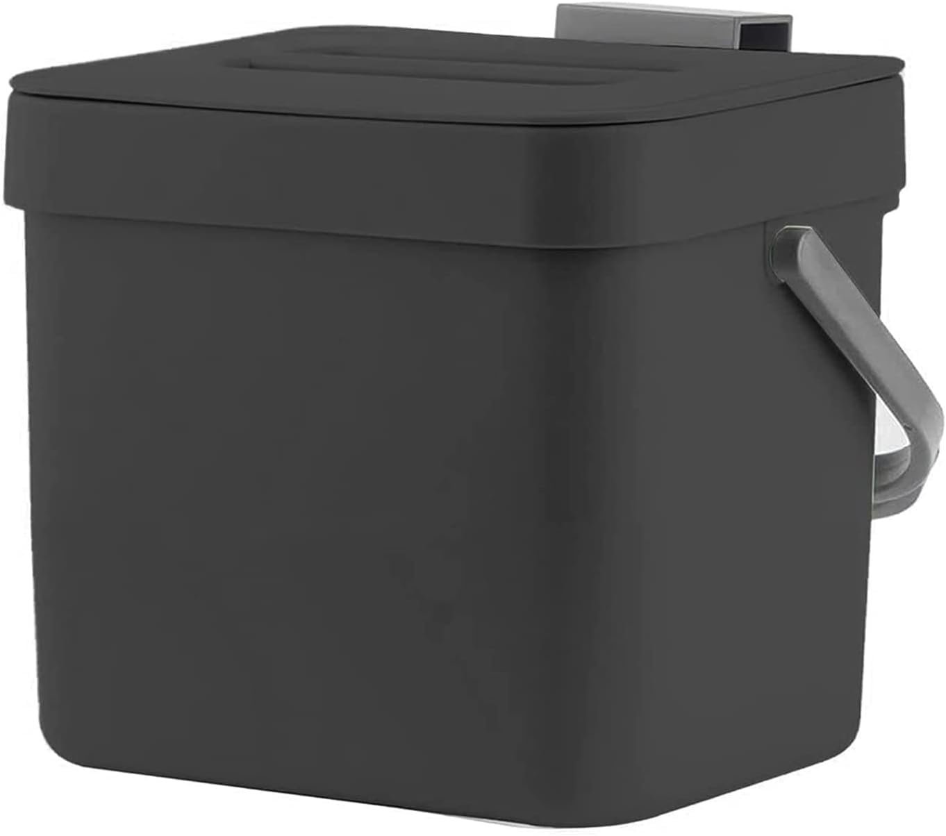Kitchen Compost Bin with Lid, 1.8 Gallon / 7L Hanging Trash Can Small Portable Garbage Box Compost Bucket for Under Sink, Cabinet Door, Countertop -9.8" x 8.5" x 7.7"- Recycling Bins, Black