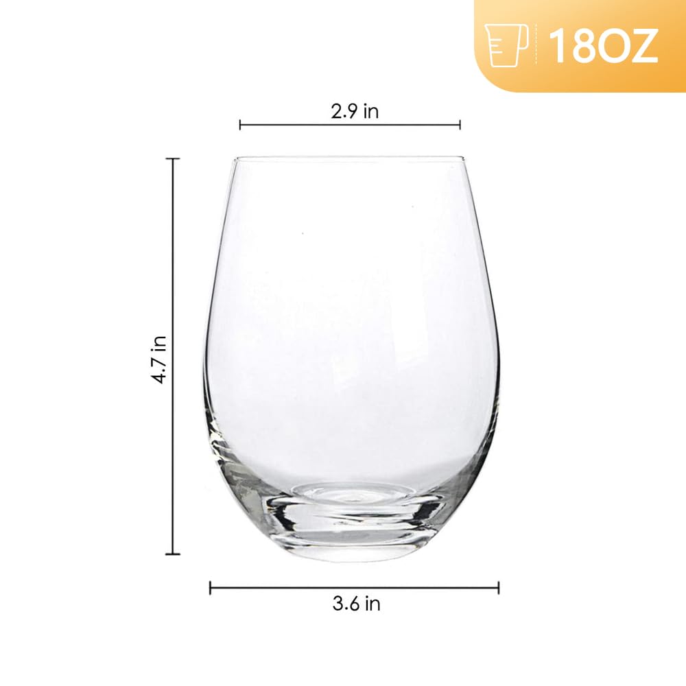 D.M DESIGN·MASTER [6 Pack,18 OZ] - Classic Stemless Wine Glasses, Lead-Free Drinking Glasses, Ideal for Red and White Wine, Cocktail, Juice, Water, Kitchen Glassware, Wedding and Party Gifts.