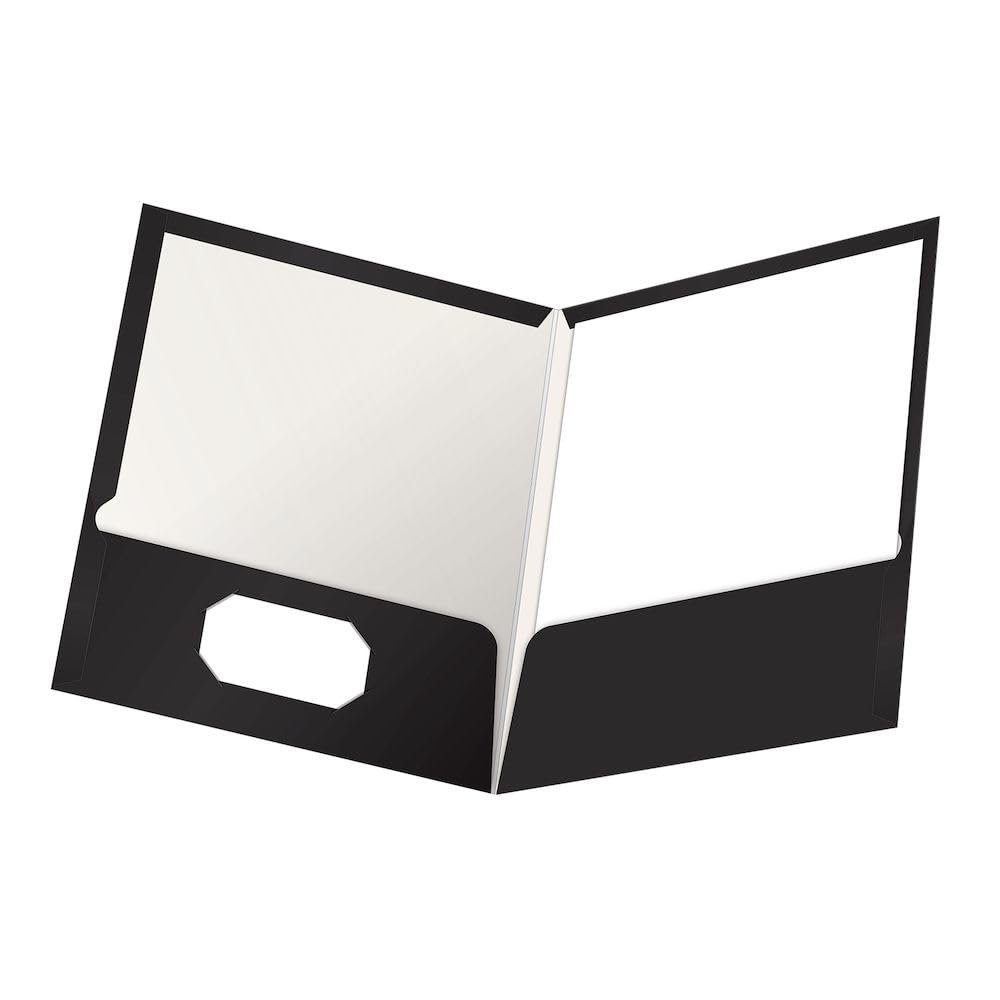 Oxford Folders, Laminated Twin Pocket, High-Gloss Black, Letter Size, 100-Sheet Capacity, 25-Pack, Business Card Holder, Sleek Finish for Professional or School Organization