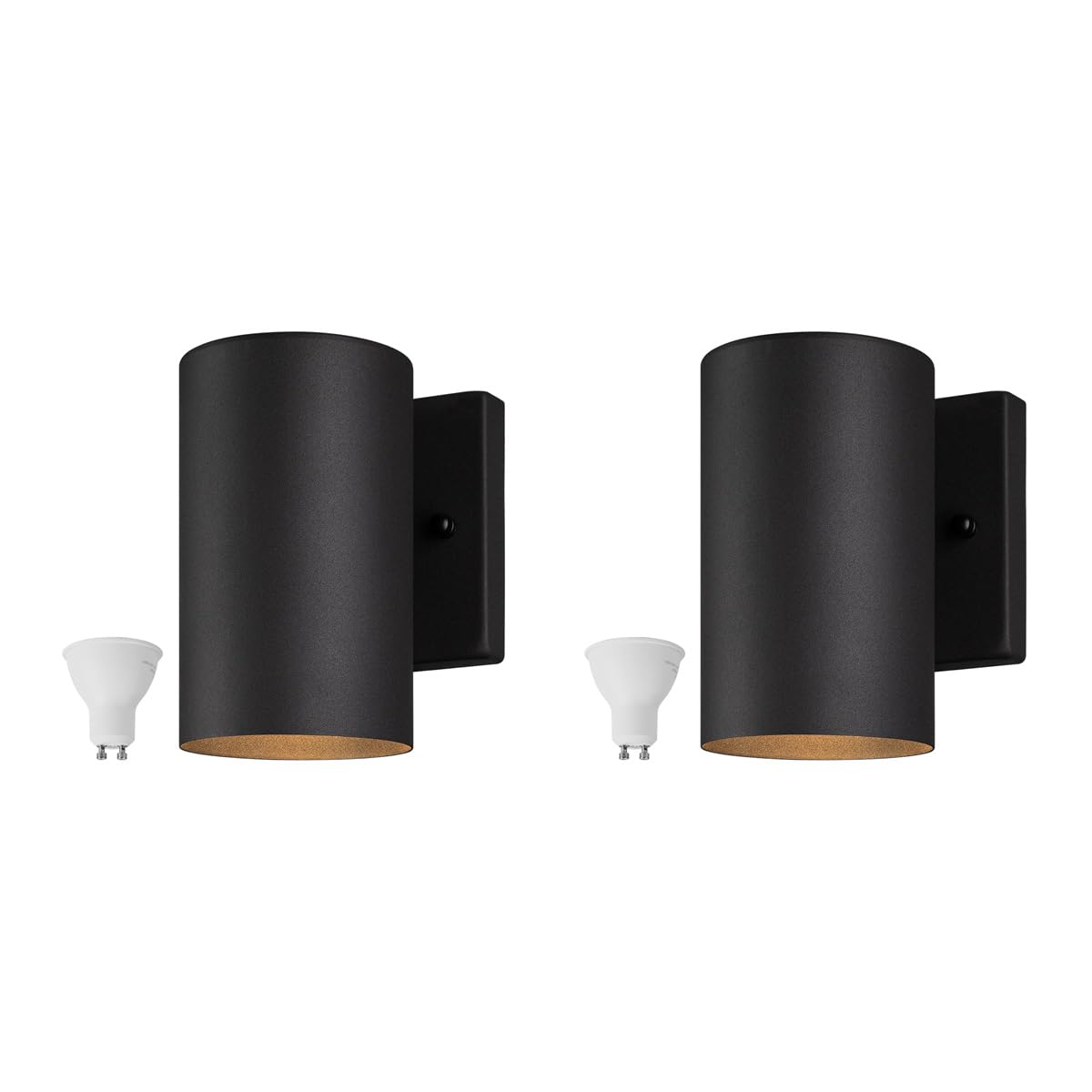 mirrea 7" Modern Outdoor Porch Wall Light Cylinder Downlight Sconce with 5W LED GU10 Replaceable Bulbs in Matte Black Aluminum Pack of 2