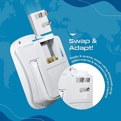 Ceptics Universal Travel Adapter kit, Dual USB (QC 3.0) + 2 US outlets + USB-C Cable, Use with Chargers, Cell Phones, Laptops, 6 Plug attachments for Worldwide use (Does Not Convert Voltage) (WPS-2B)