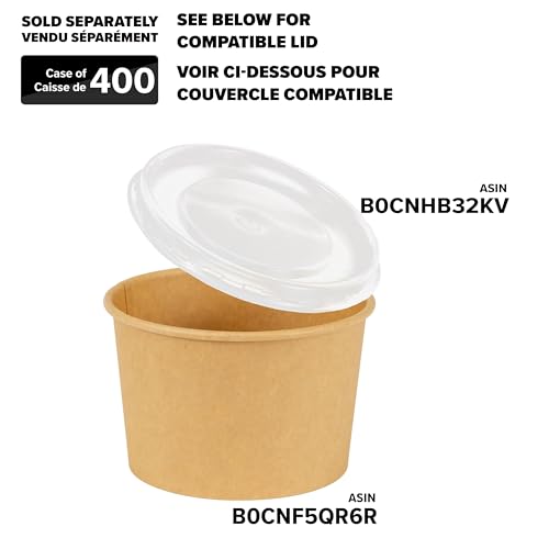 Café Express 8 oz Brown Kraft Paper Soup Bowls, 400 Count (8 x 50) – Disposable Takeout Containers, Microwaveable, Leak & Grease Resistant, for Hot & Cold Foods