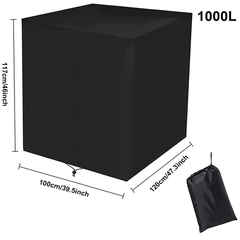 GEDEGOOK IBC Tote Cover, 275 Gallon 1000L Water Tank Cover with Zipper, Waterproof, Anti-Dust, Sun Protective Cover for Water Tank, Water Barrel Cover IBC Rain Bucket Cover 116 x 100 x 120CM, Black