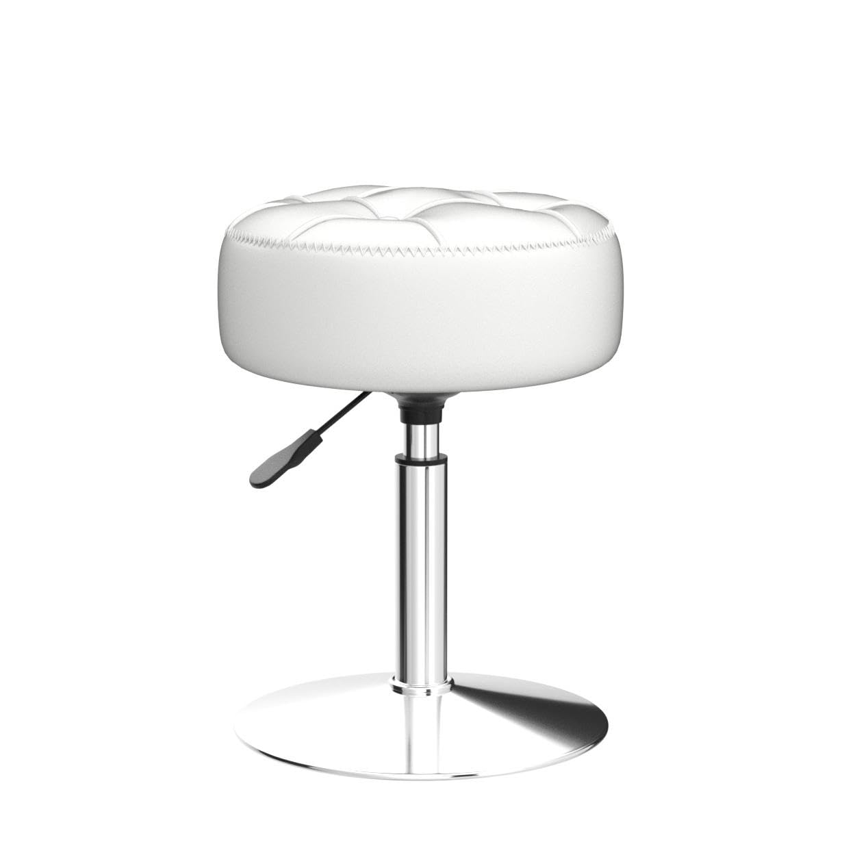 LUE BONA Adjustable 360°Swivel Vanity Stool, White Faux Leather Makeup Chair for Bathroom & Living Room