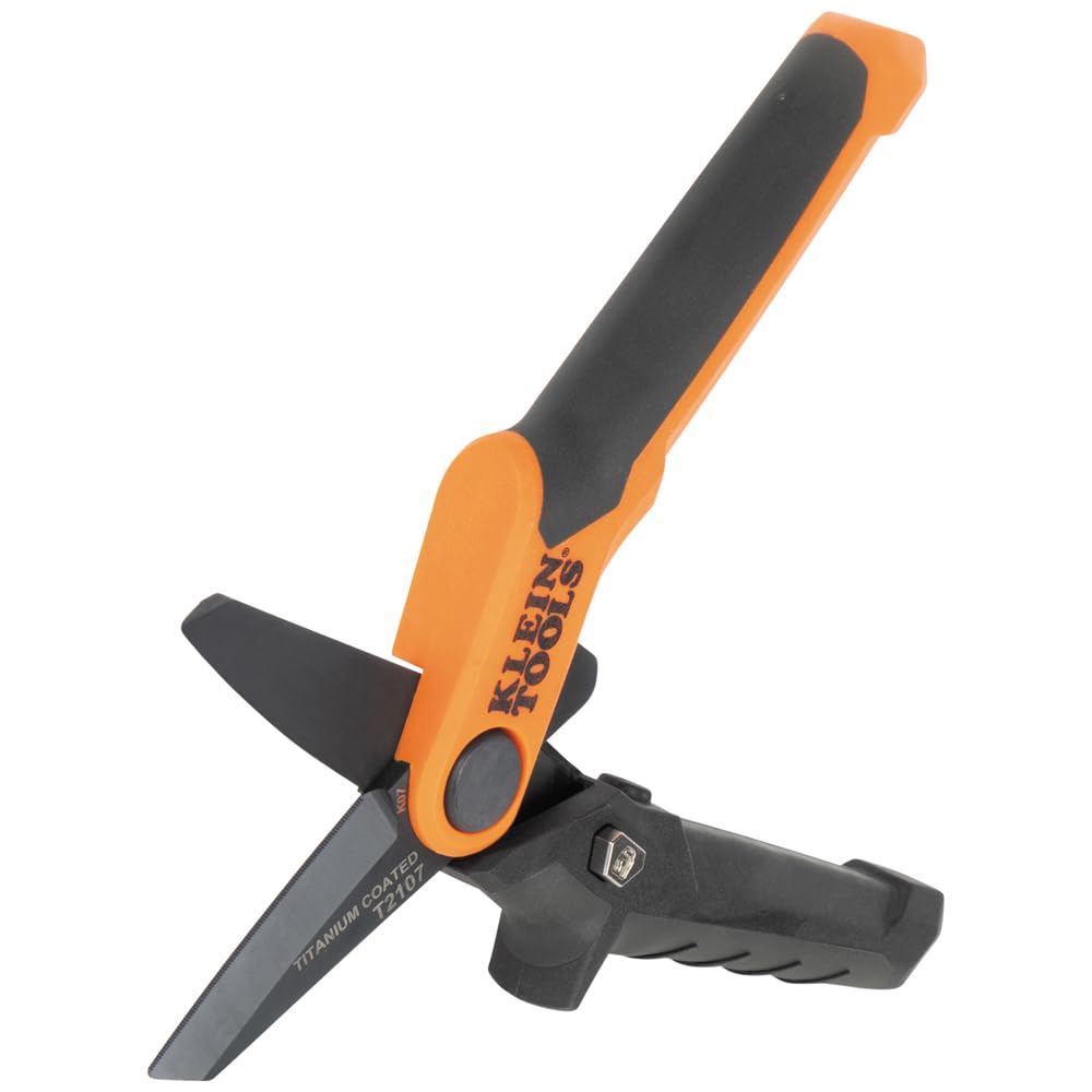 Klein Tools T2107 Titanium Coated Utility Scissors, Compact, Stainless Steel Shears, Serrated Blades, Cuts Heavy-Duty Materials, 7-Inch