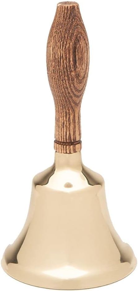 Bevin Bells Solid Brass Hand Bell | 4HB | New England Hardwood Handle | Elegant Hand Call Bell | Noise Makers | Loud Brass Bells | Easy to Grip Handle | Teacher Handheld Bell | Made in CT, USA