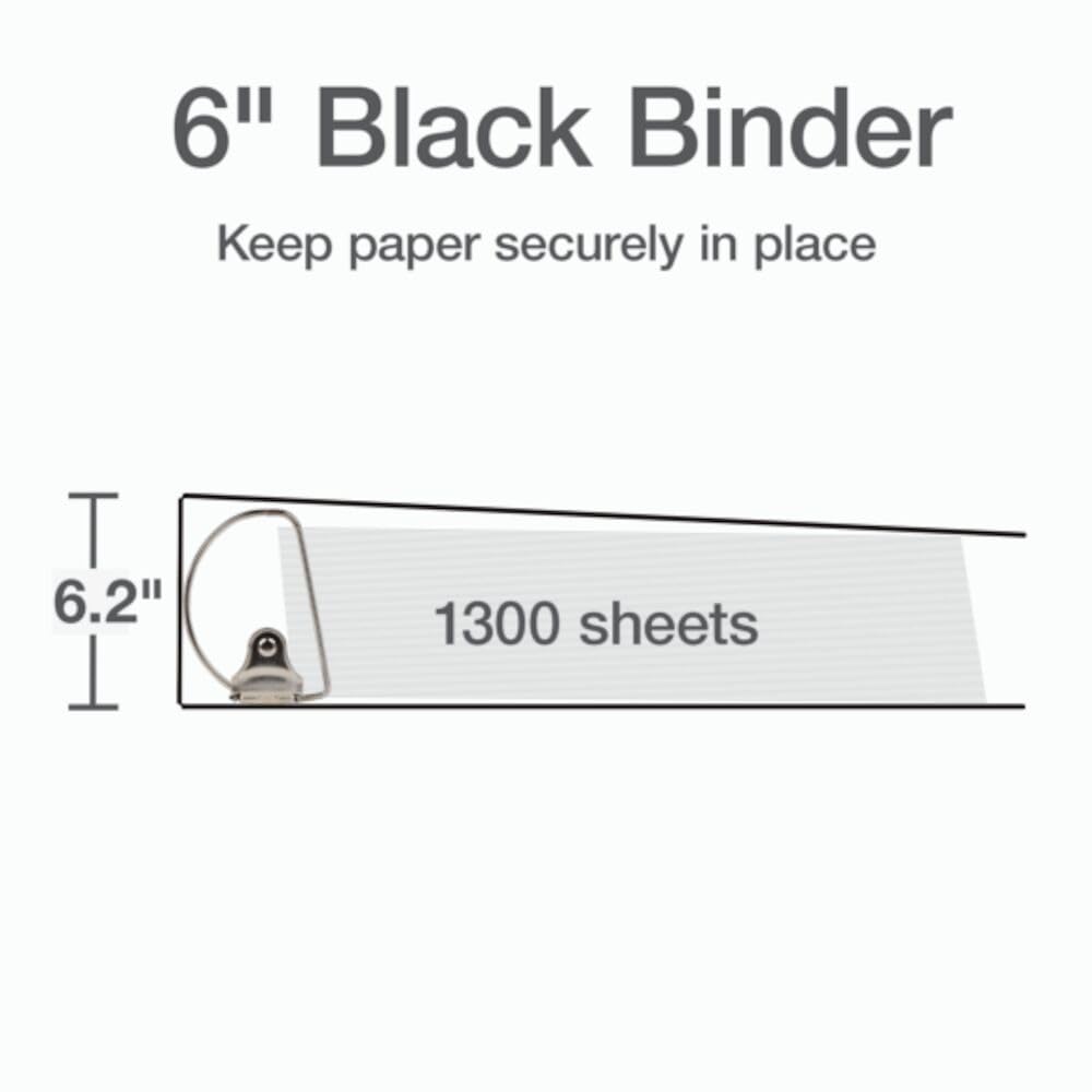 Cardinal Binders ClearVue Heavy-Duty, Locking Slant-D Rings, 6-Inch Spine, Black, 1300-Sheet Capacity, Shelf Pull, Nonstick PVC-Free, Customizable Front/Back/Spine Covers, Professional Storage Binder