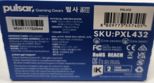 Pulsar Gaming Gears Xlite V4 Wireless Gaming Mouse Large Size - Lightweight 58g, Right Hand, 8K Ready, Lag-Free 2.4GHz, XS-1 32000 DPI Sensor, White