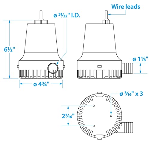 Seachoice Durable Bilge Pump, 1,500 GPH, 12V, 8.0 Amps, 10A Fuse
