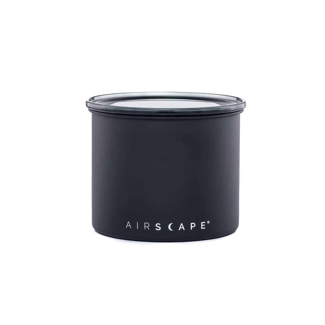 Airscape Stainless Steel Coffee Canister | Food Storage Container | Patented Airtight Lid | Push Out Excess Air Preserve Food Freshness (Matte Black, Small)