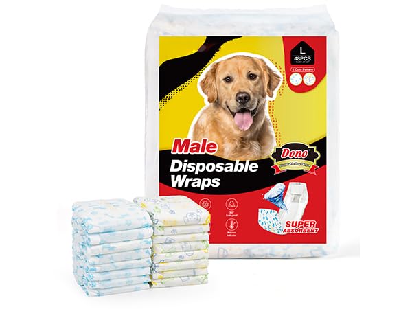 Dono Disposable Male Dog Diapers Dog Wraps Super Absorbent Soft Pet Diapers, Including Four Sizes, Extra Small, Small, Medium, Large, Diapers Wetness Indicator-48pcs (L-48 Count)